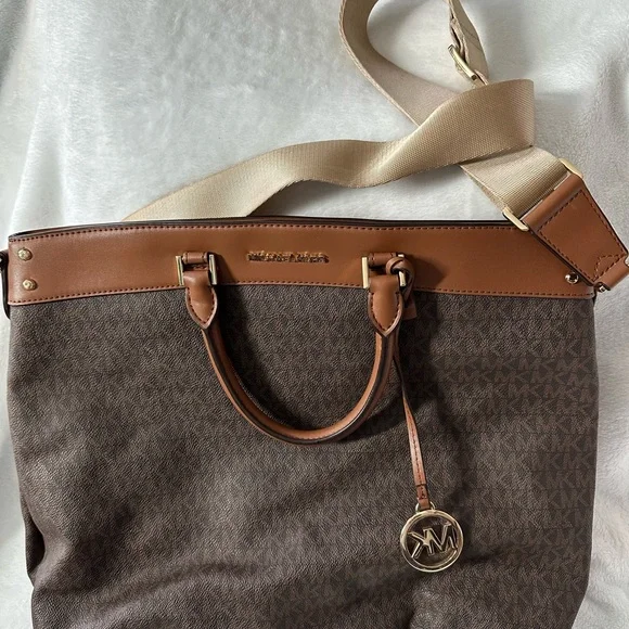 Michael Kors Brown and Tan Signature Messenger Bag with Cream Strap - Picture 9 of 11